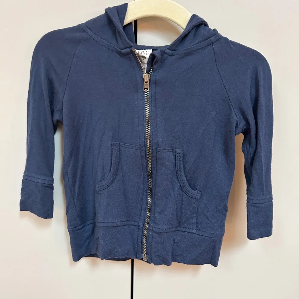 KATE QUINN bundle - navy zip up (6-12m), gray sweater (12-18m), onesie (12-18m)